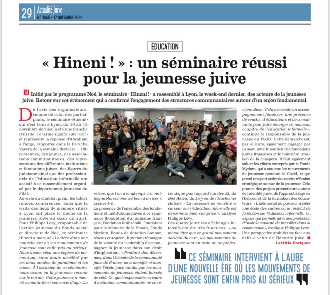 Retrouvez l’article paru dans Actu J relatant du Séminaire Hineni